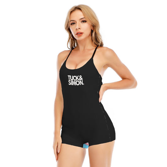 Teen Black Backless Fitness Sports Romper