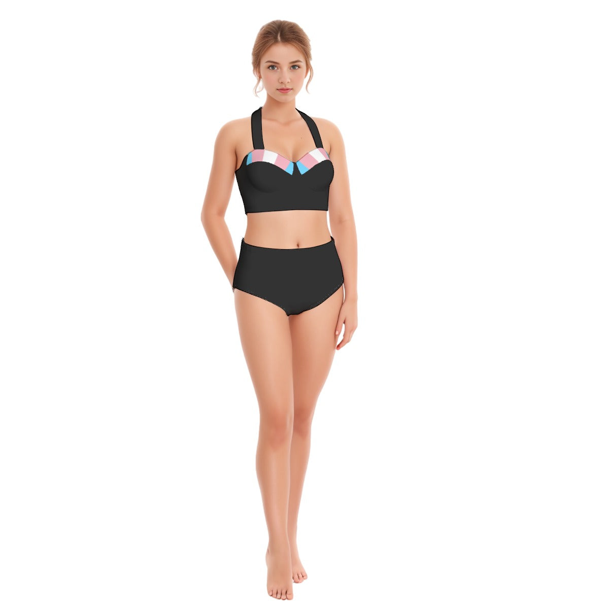 Blue Pink White Pride Halter Neck Swimsuit Set