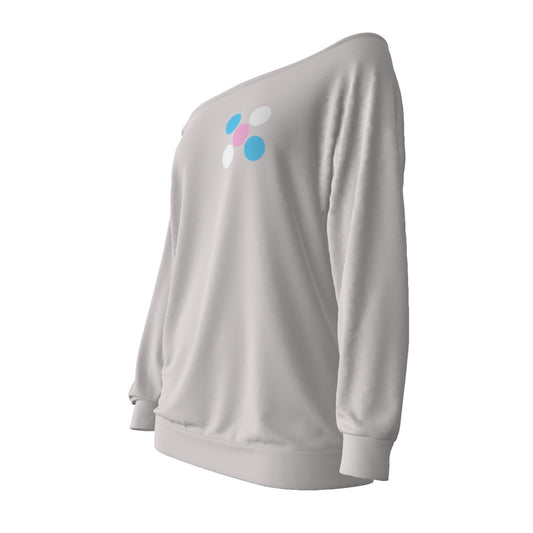 Blue Pink White Pride 'Five Dots' Light Grey Off-Shoulder Sweatshirt