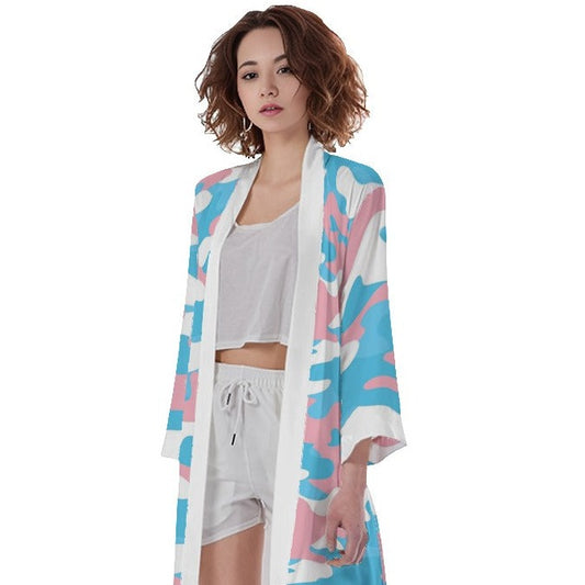 Teen Blue Pink Blue Pride Camouflage Long Satin Kimono Robe
