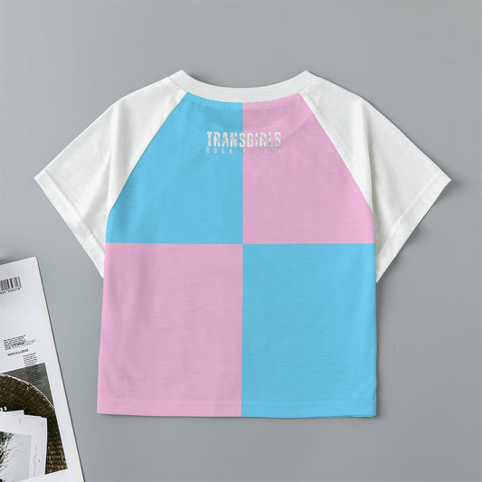 Teen - Plus Size Blue Pink White Pride Harlequin Eco-Friendly Cropped Raglan T-Shirt