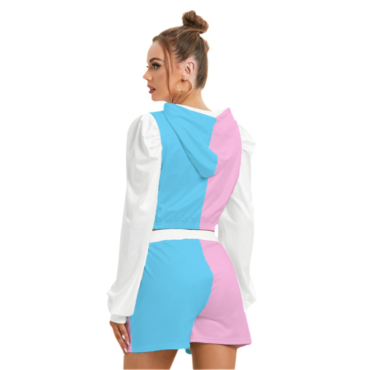 Blue Pink White Vive Le Paris Pride Micro Fleece Hoodie And Shorts Set