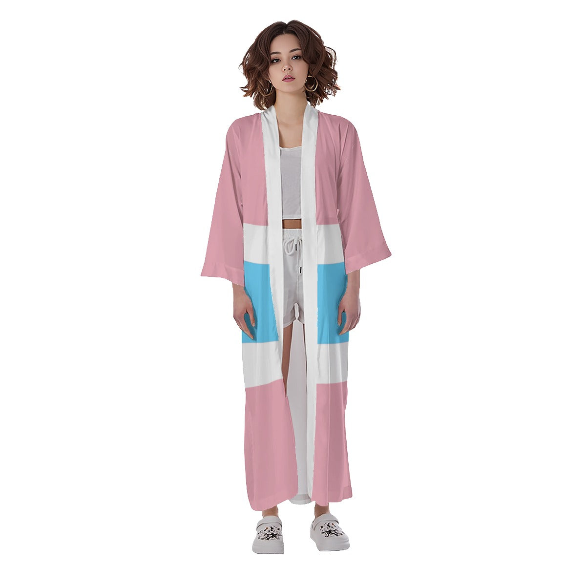 Teen Blue Pink White Thailand Pride Long Satin Kimono Robe