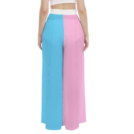 Blue Pink White Pride High-Waist Wide-Leg Chiffon Palazzo