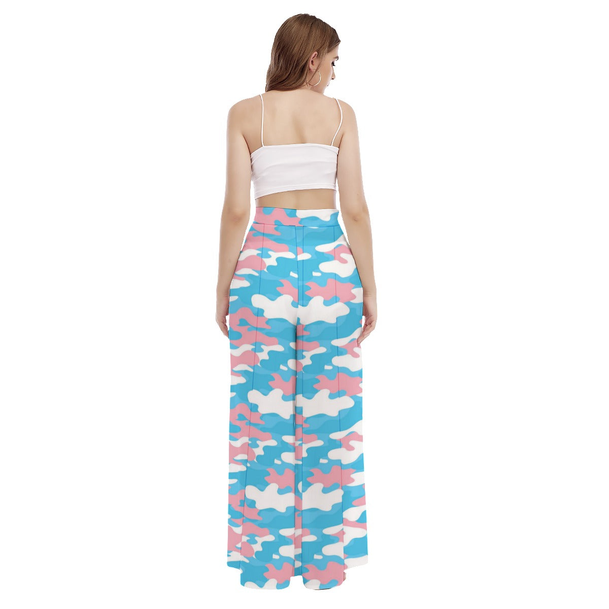 Trans Coloured Trans Pride Camouflage High-Waist Wide-Legged Beach Palazzo
