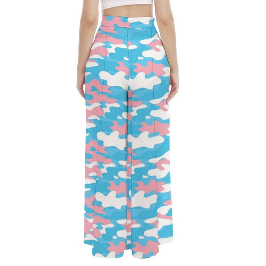 Trans Coloured Trans Pride Camouflage High-Waist Wide-Legged Beach Palazzo