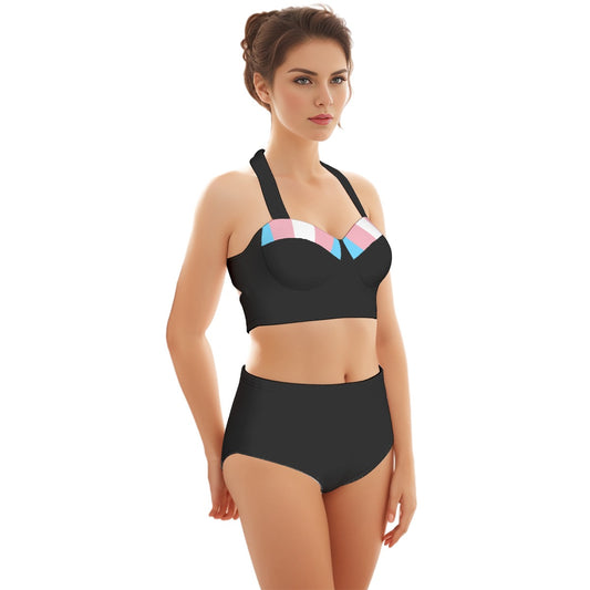 Blue Pink White Pride Halter Neck Swimsuit Set