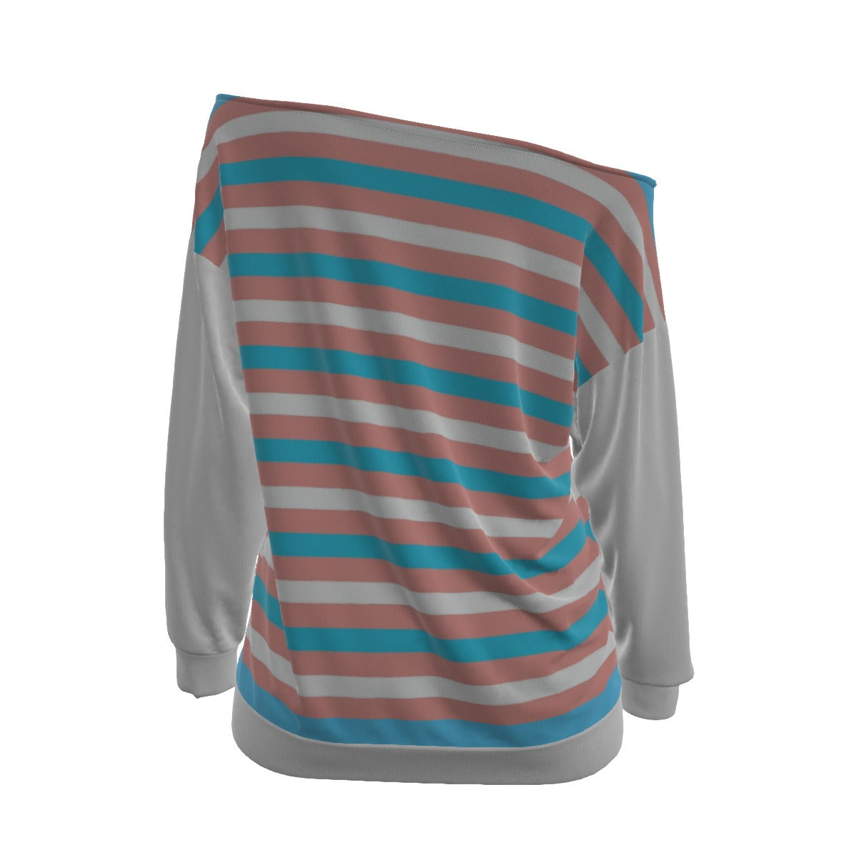 Teen - Plus Size Blue Pink White Pride Candy Striped Off-Shoulder Sweatshirt