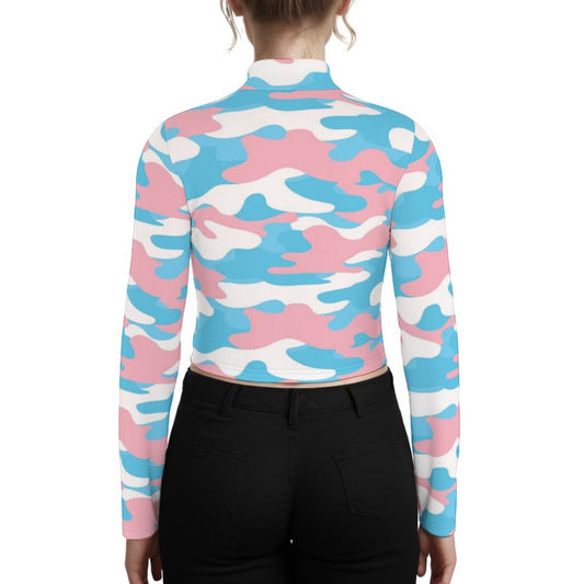 Plus Size Blue Pink White Pride Camouflage Turtleneck T-Shirt