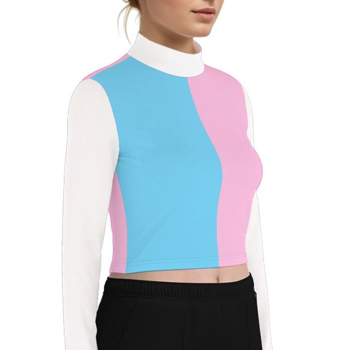 Plus Size Blue Pink White Turtleneck T-Shirt