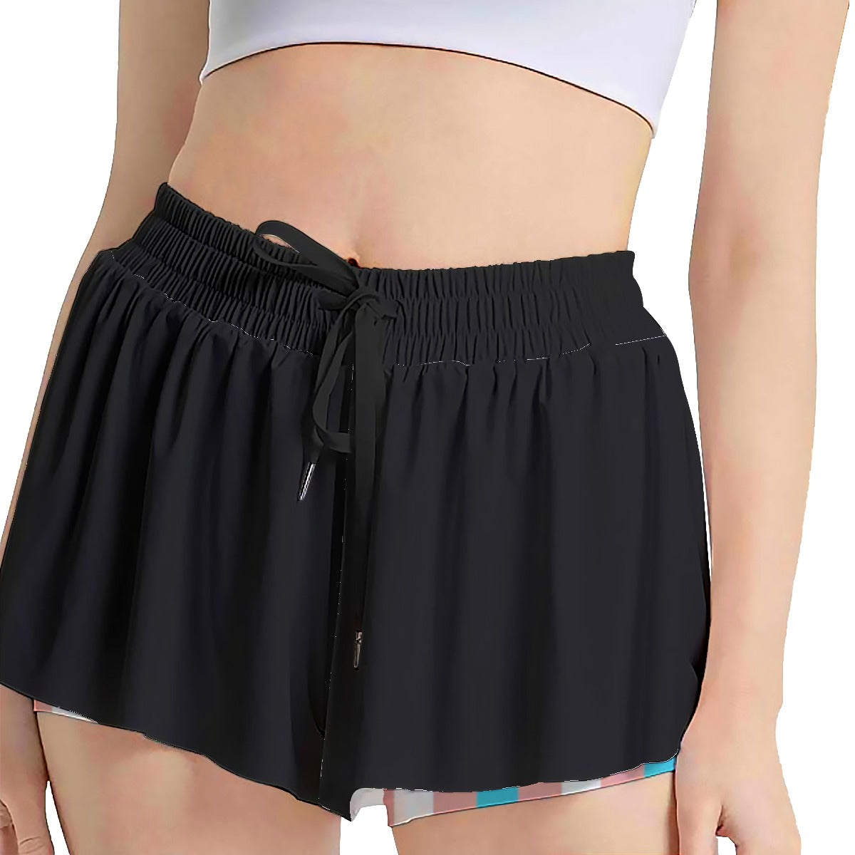 Blue Pink White Pride Candy-Striped Inner Black Fitness Sport Culottes