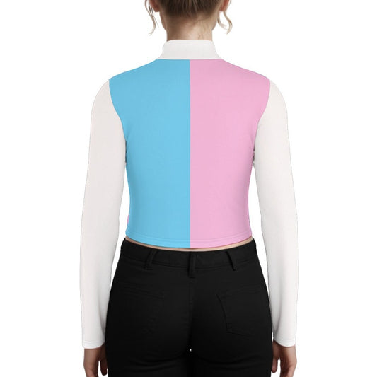 Plus Size Blue Pink White Turtleneck T-Shirt