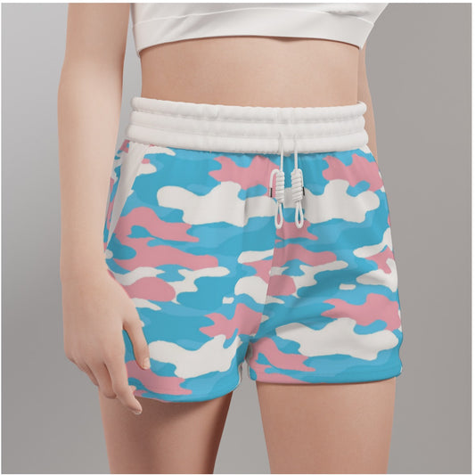 Blue Pink White Trans Pride Colors/White Camouflage Casual Gym Shorts