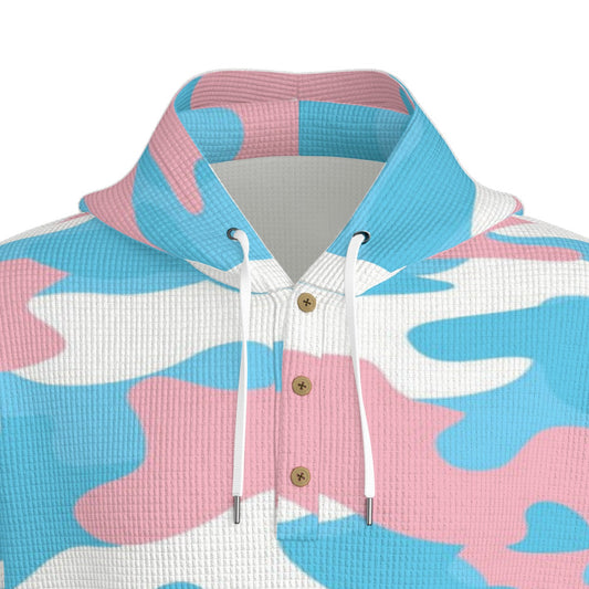 Teen - Plus Size Blue Pink White Pride Camouflage Half-Button Hoodie