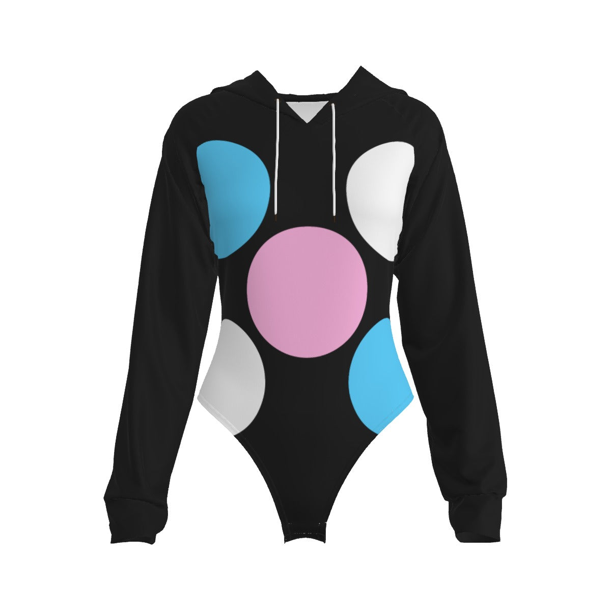 Teen Blue Pink White 'Pride Five Spots' Black Hooded Bodysuit
