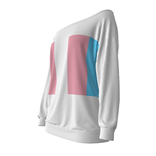 Teen - Plus Size Blue Pink White Trans Pride Off-Shoulder Sweatshirt