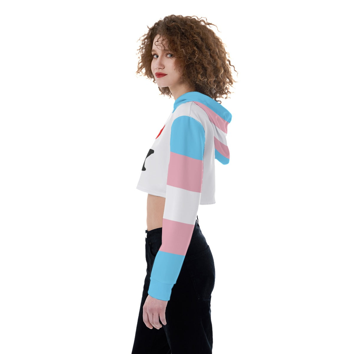 Blue Pink White 'I Love NY' Transcolour/White Crop Top Hoodie