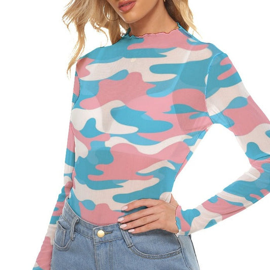 Teen Blue Pink White See-Thru Top
