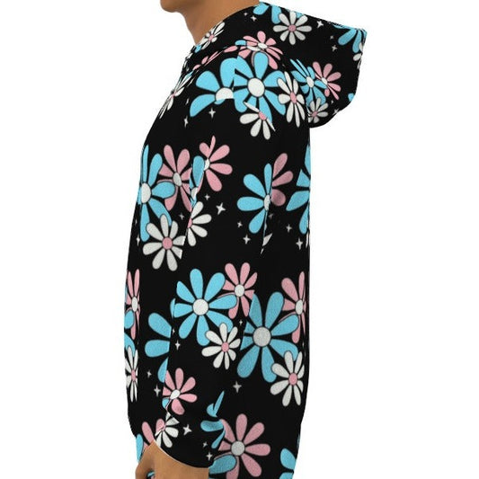 Plus Size Blue Pink White Big Daisies Pride All Over Pride Black Fleece Onesie