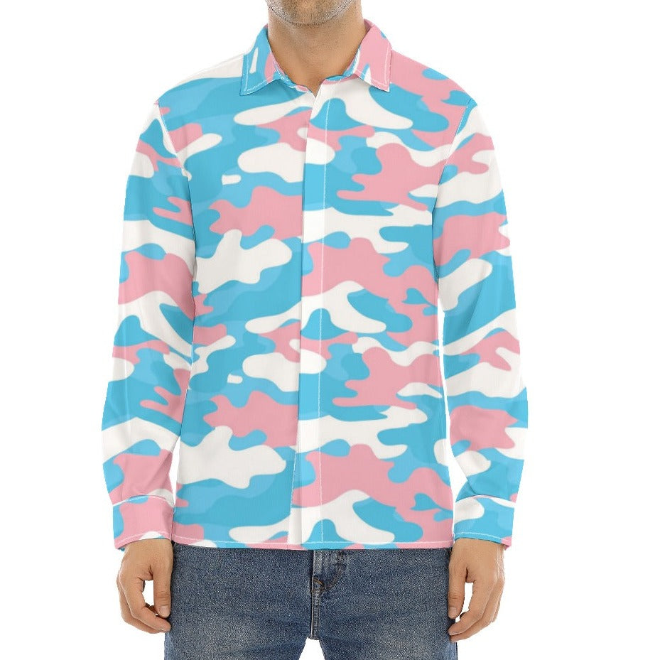 Plus Size Blue Pink White Pride Collared Boyfriend Shirt