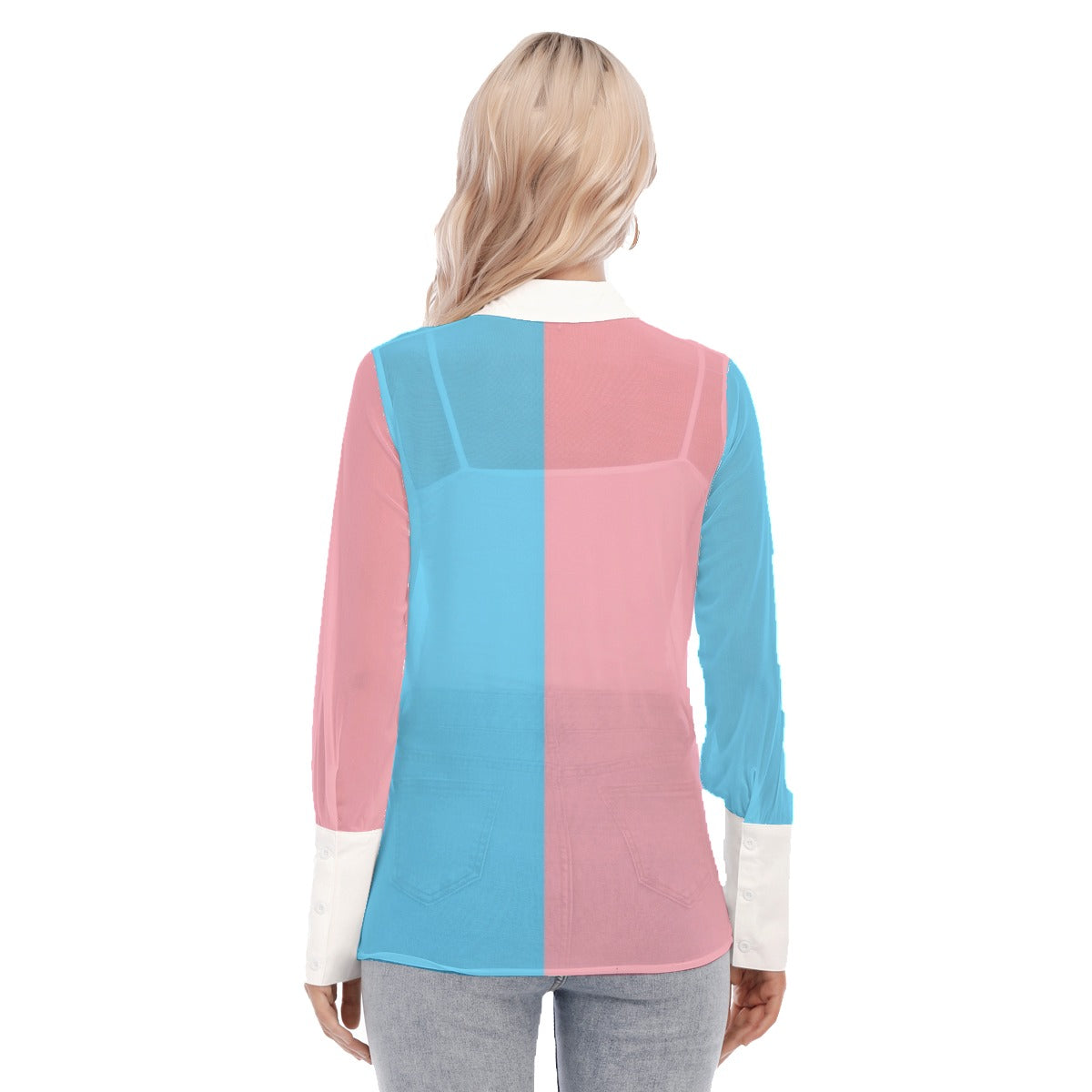 Teen to Plus Size Trans Coloured Trans Pride See-Through Deep-Cuff Blouse