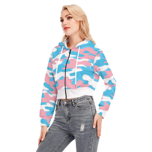 Teen Blue Pink White Pride Camouflage Cropped Hooded Jacket