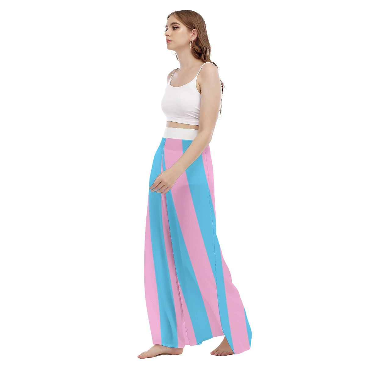 Circus Striped High-Waisted Wide-Leg Chiffon Beach Palazzo