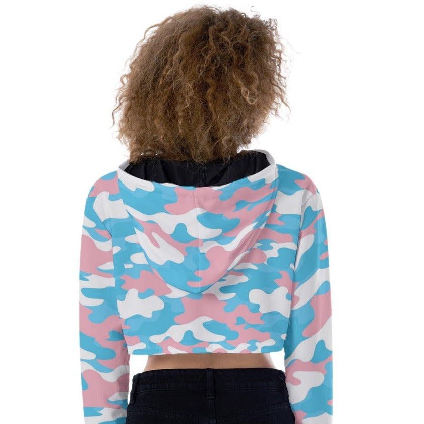 Plus Size Blue Pink White Pride Camouflage Crop Top Hoodie