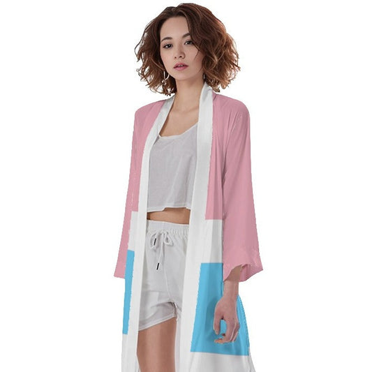 Teen Blue Pink White Thailand Pride Long Satin Kimono Robe