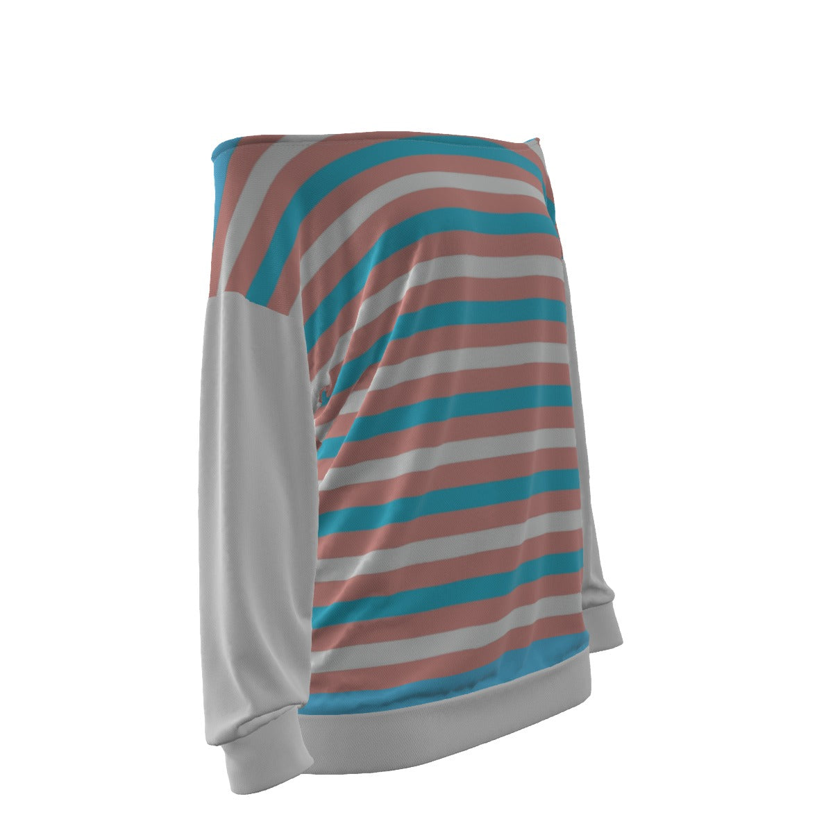 Teen - Plus Size Blue Pink White Pride Candy Striped Off-Shoulder Sweatshirt