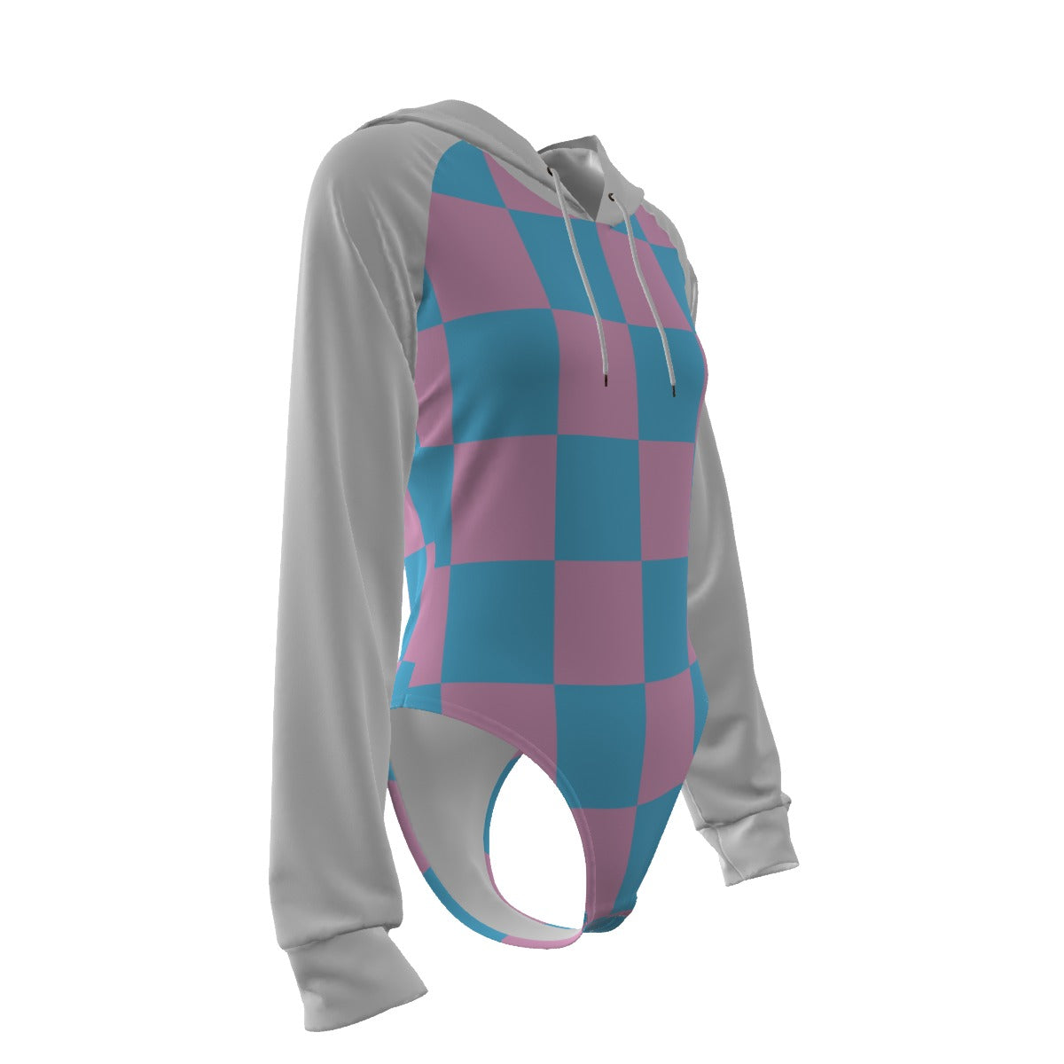 Teen Blue Pink White Pride Circus Check Raglan-Sleeve Hooded Bodysuit
