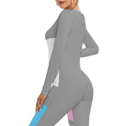 Blue Pink White Pride 'Fave Dots' Grey Button Up Long Romper