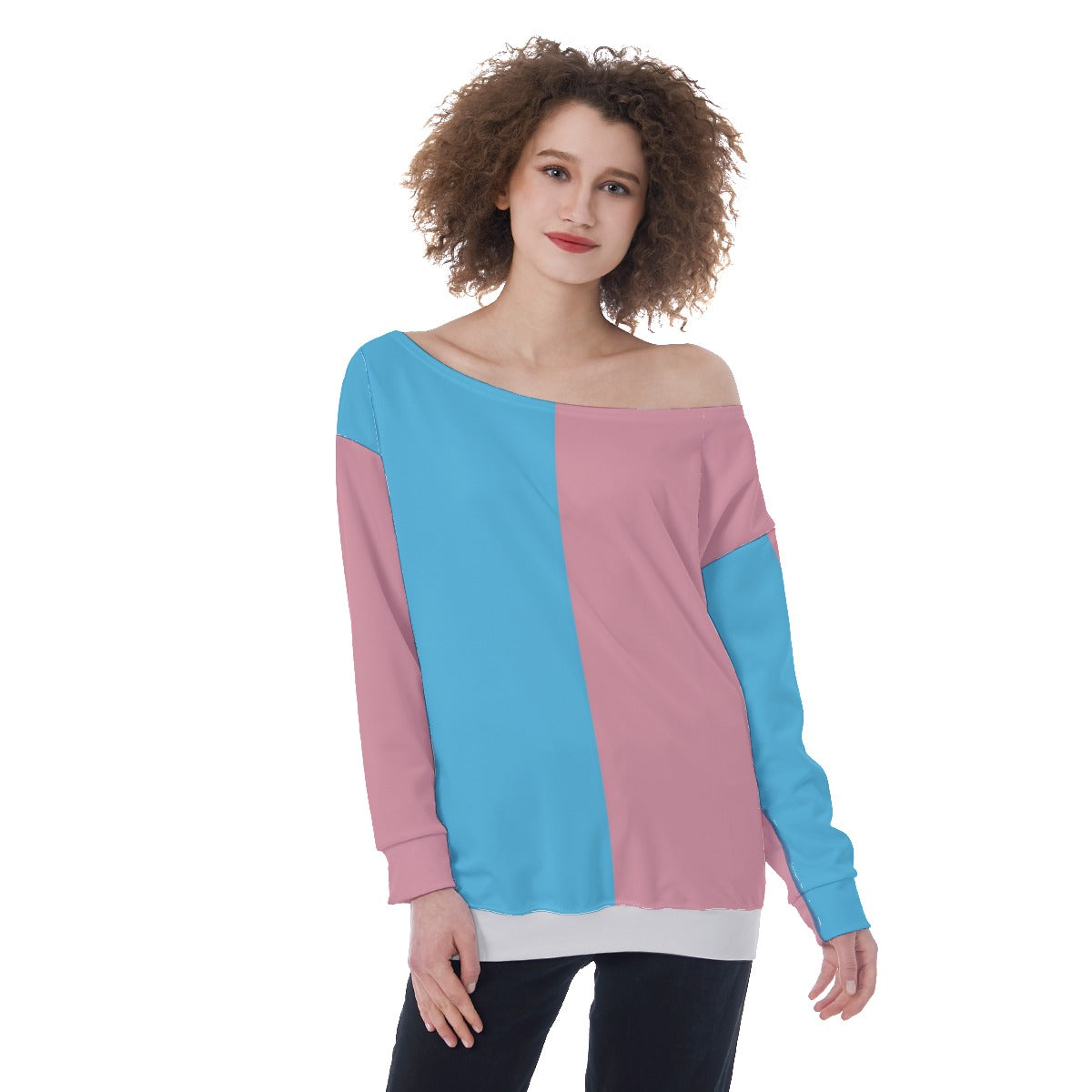 Teen - Plus Size Blue Pink White Le Trans Paris Pride Off-Shoulder Sweatshirt