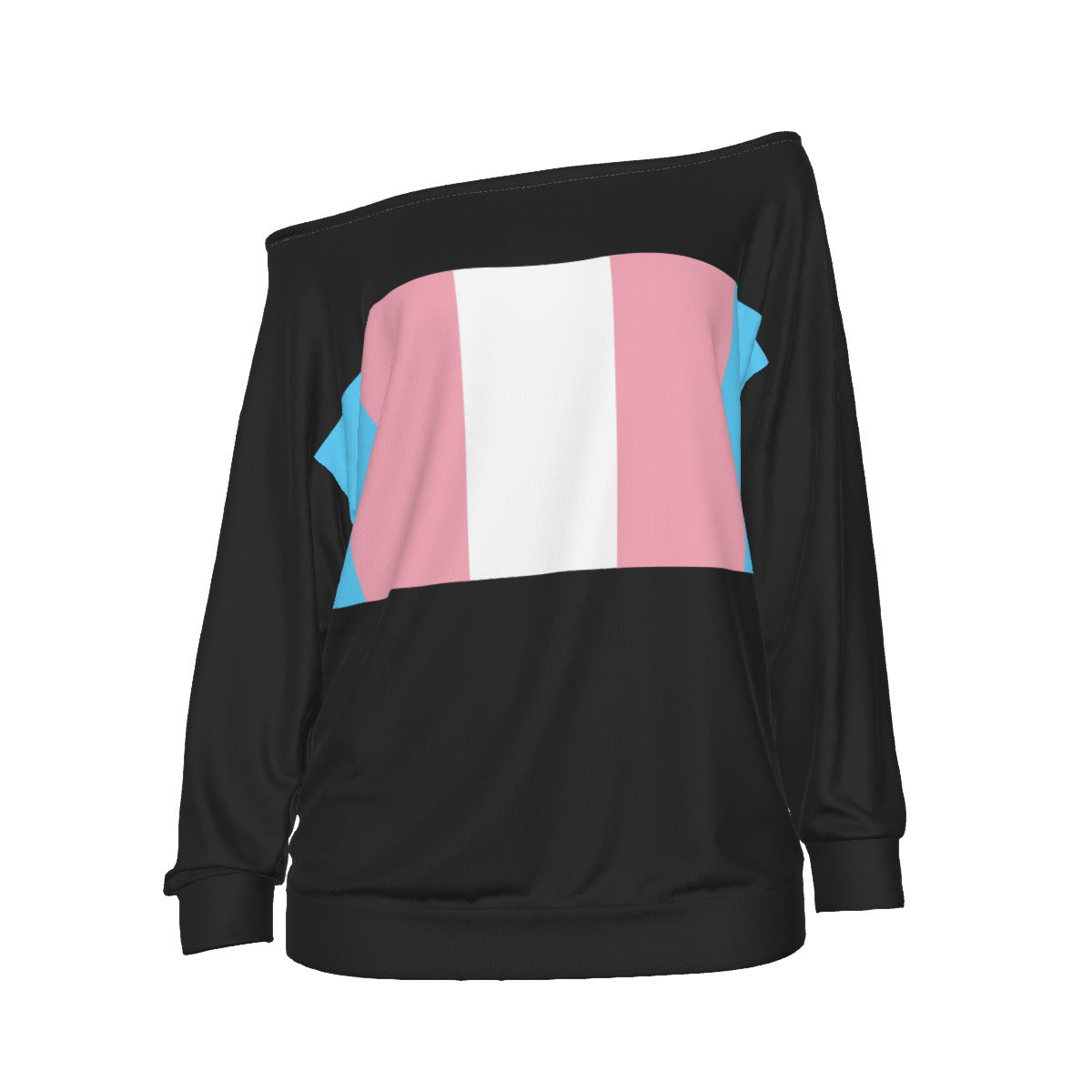 Teen - Plus Size Blue Pink White Trans Pride Black Off-Shoulder Sweatshirt