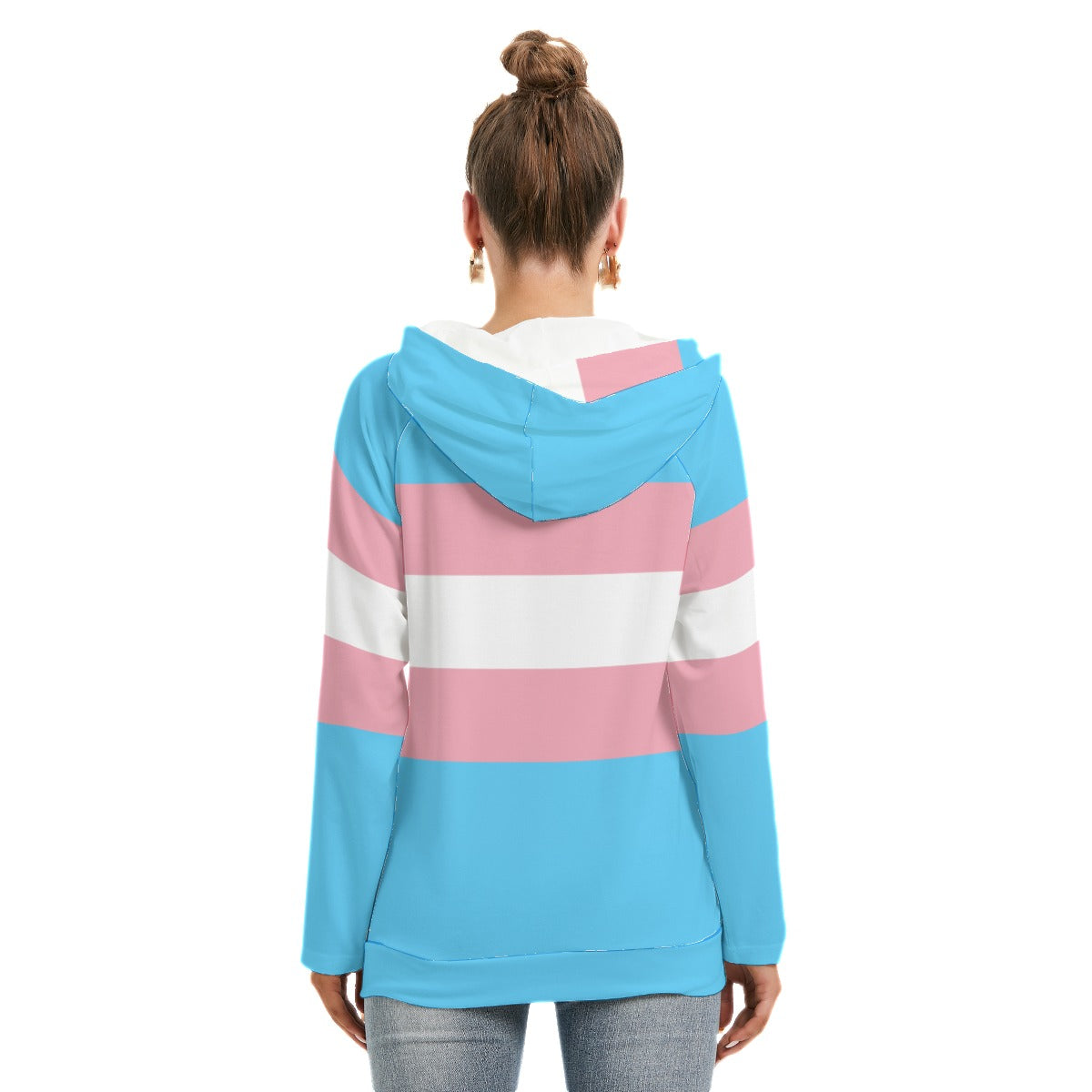 Plus Size Blue Pink White Trans Pride Double Hooded Hoodie