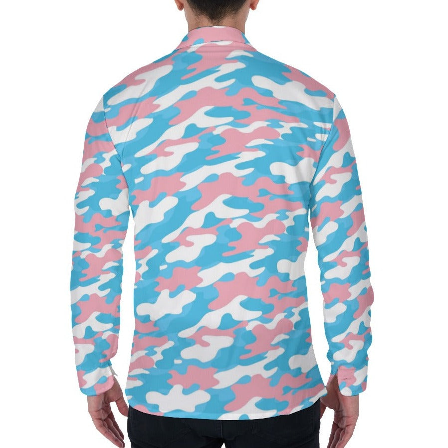 Trans Coloured Trans Pride Camouflage Casual Long-Sleeved Boyfriend Shirt