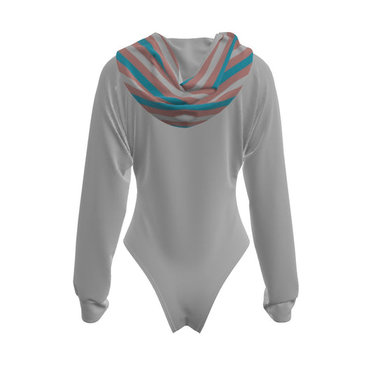 Teen Trans Pride Candy Striped Hood Raglan Sleeve Hooded Bodysuit