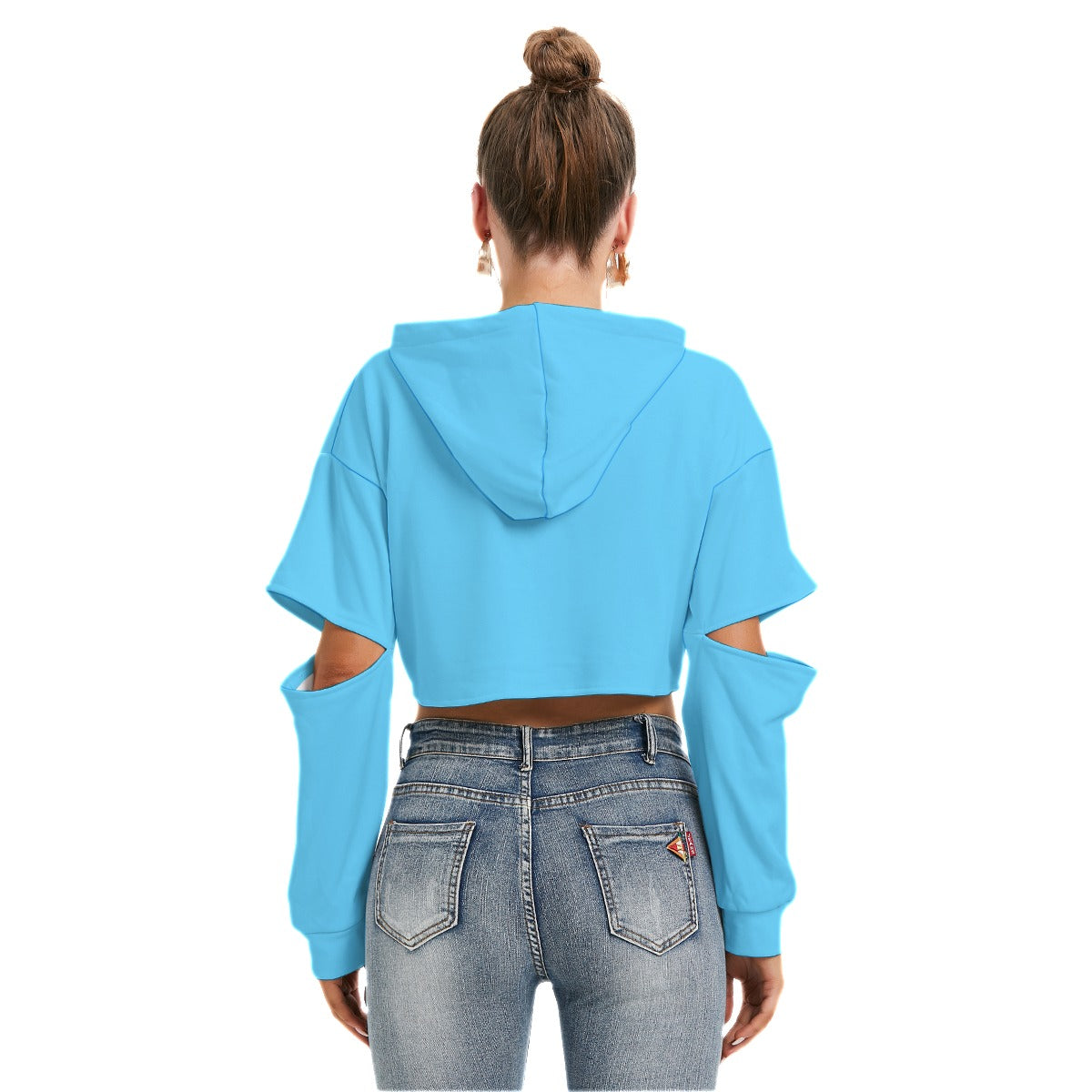 Teen Blue Pink White Cut-Sleeved Cropped Hoodie