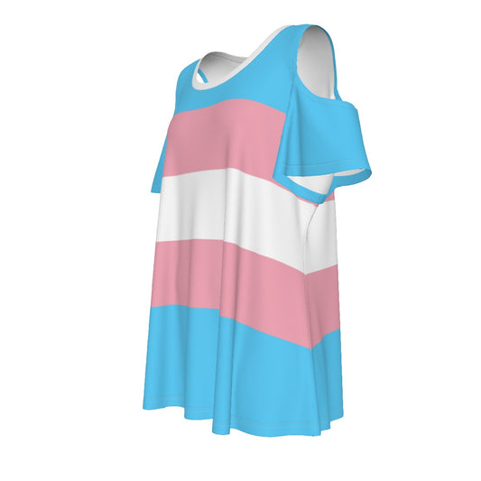 Blue Pink White All-Over Pride Cold Shoulder T-Shirt