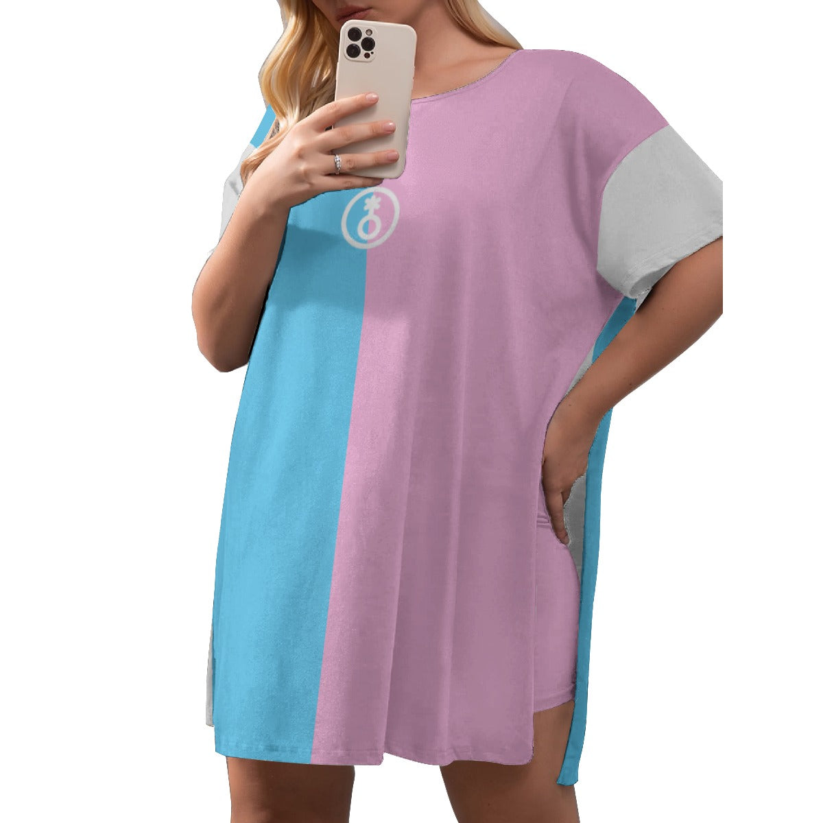 All-Over Print Women's Drop-Shoulder T-Shirt with Side Split and Shorts (Plus Size)