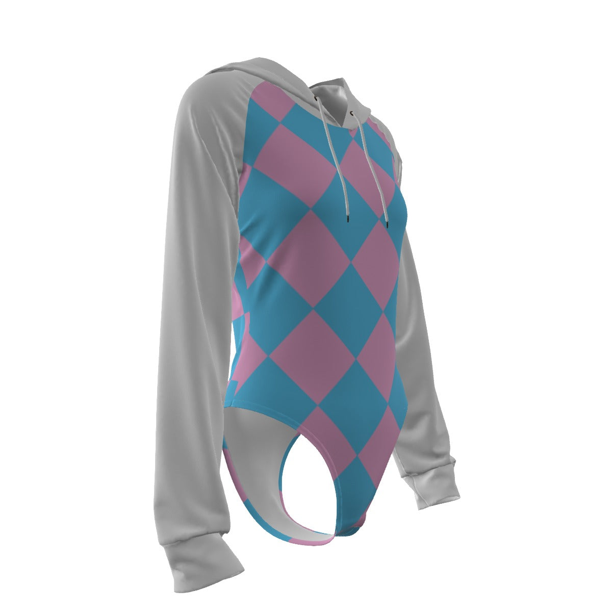 Teen Blue Pink White Pride Harlequin Raglan-Sleeve Hooded Bodysuit