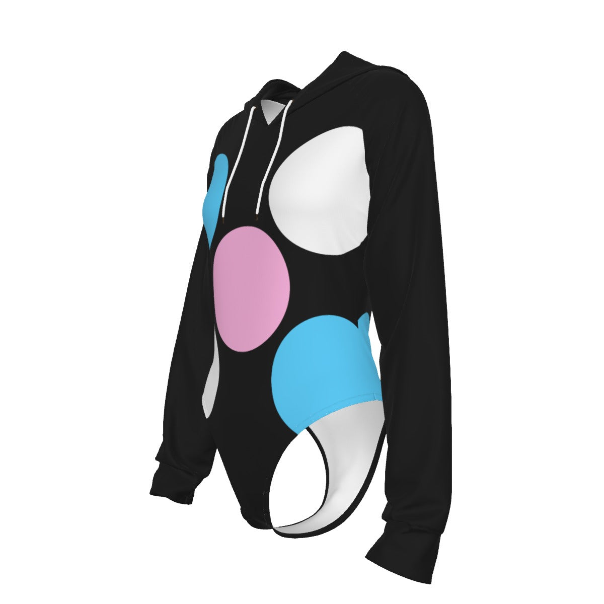 Teen Blue Pink White 'Pride Five Spots' Black Hooded Bodysuit