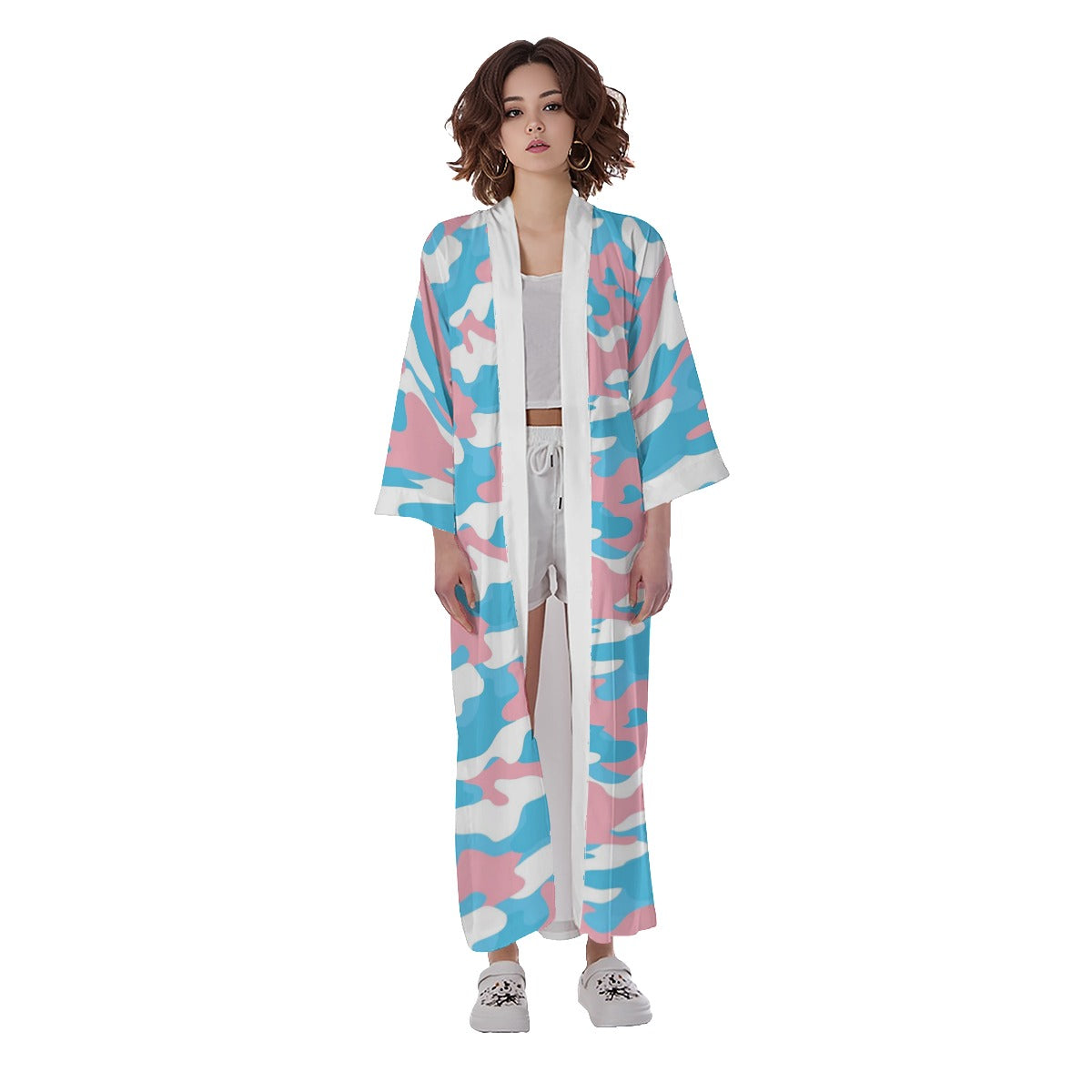 Teen Blue Pink Blue Pride Camouflage Long Satin Kimono Robe