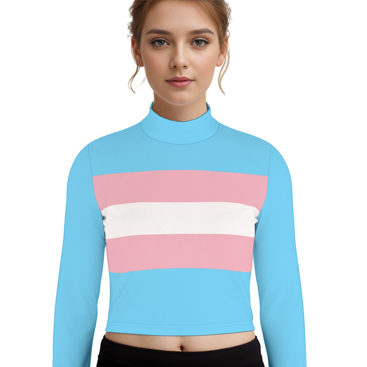 Plus Size Blue Pink White Pride Turtleneck T-Shirt