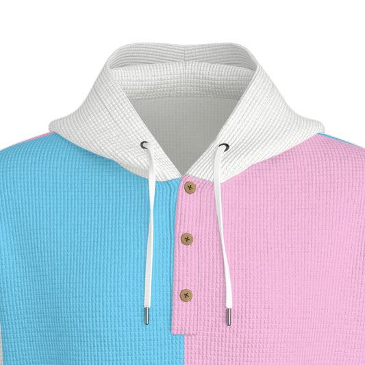 Teen - Plus Size Blue Pink White Pride Half-Button Hoodie