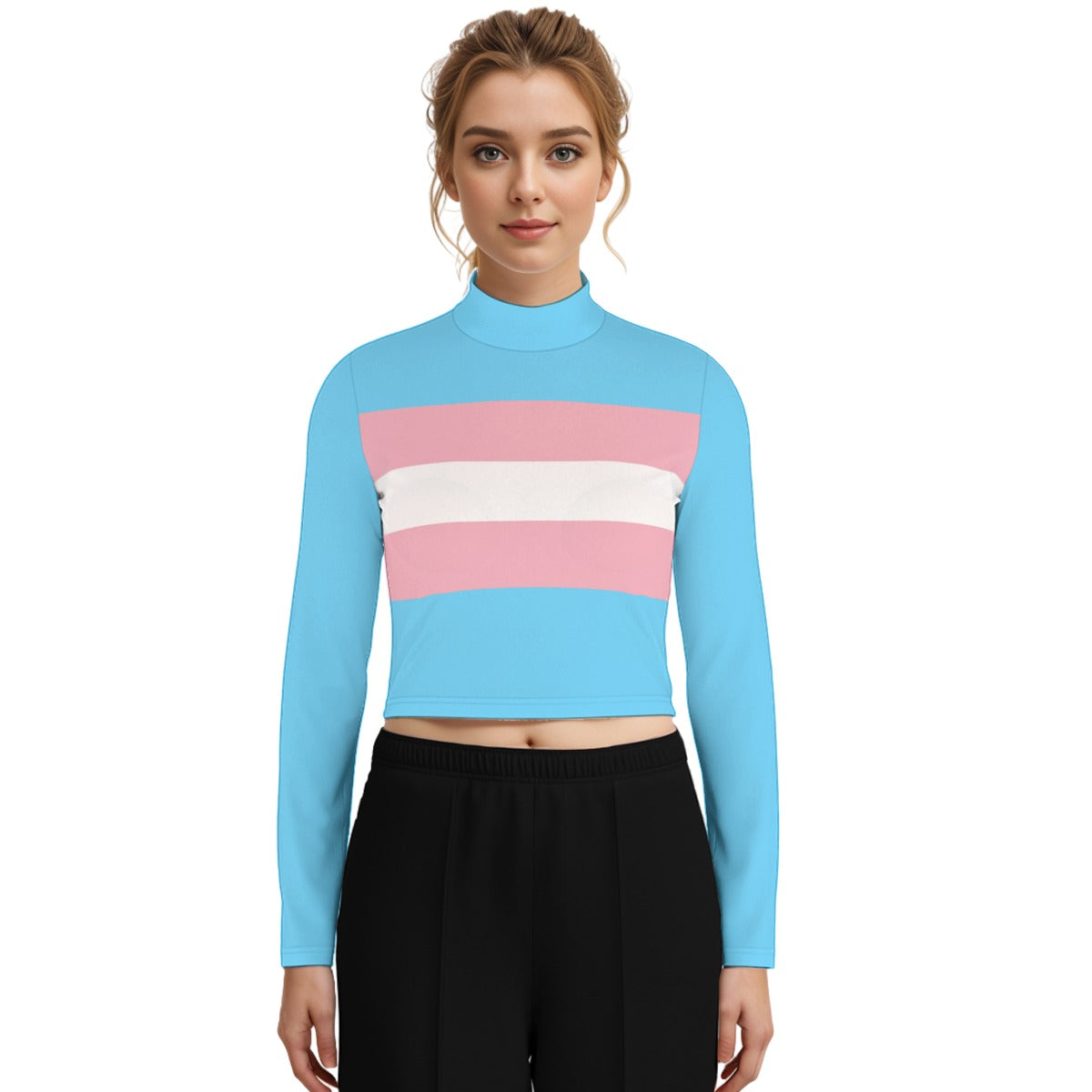Plus Size Blue Pink White Pride Turtleneck T-Shirt
