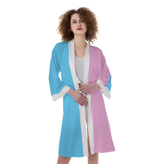 Teen Blue Pink White Vive l'Paris Pride Satin Haori Kimono Robe