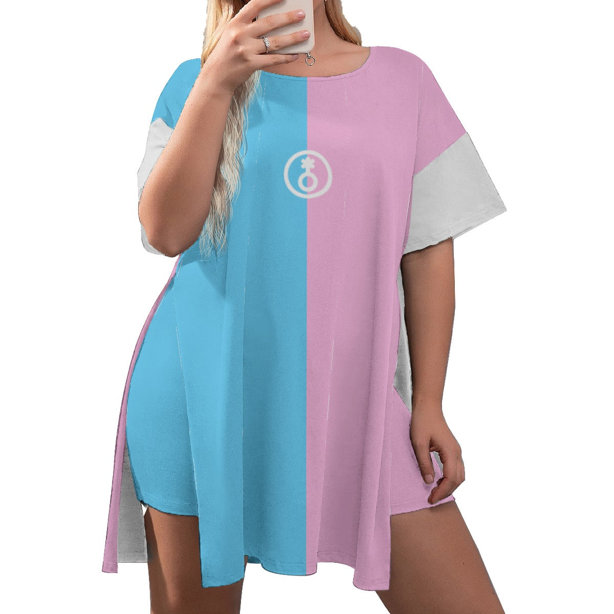 All-Over Print Women's Drop-Shoulder T-Shirt with Side Split and Shorts (Plus Size)