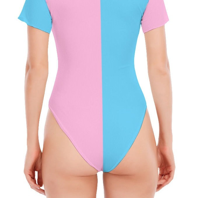 Teen - Blue Pink White Pride Camouflage Half High-Neck T-Shirt-Bodysuit