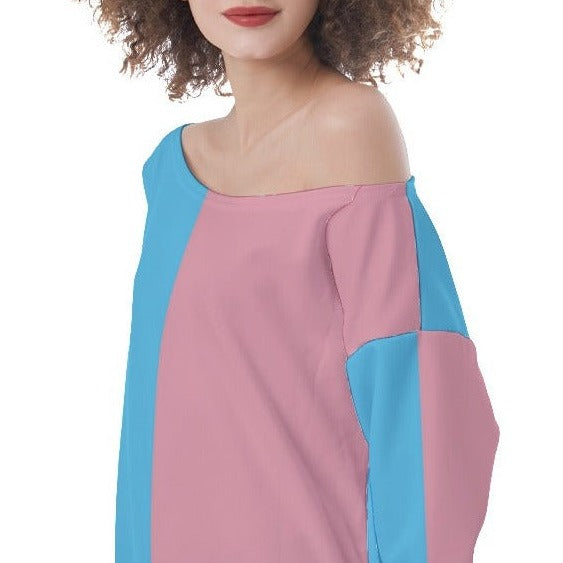 Teen - Plus Size Blue Pink White Le Trans Paris Pride Off-Shoulder Sweatshirt